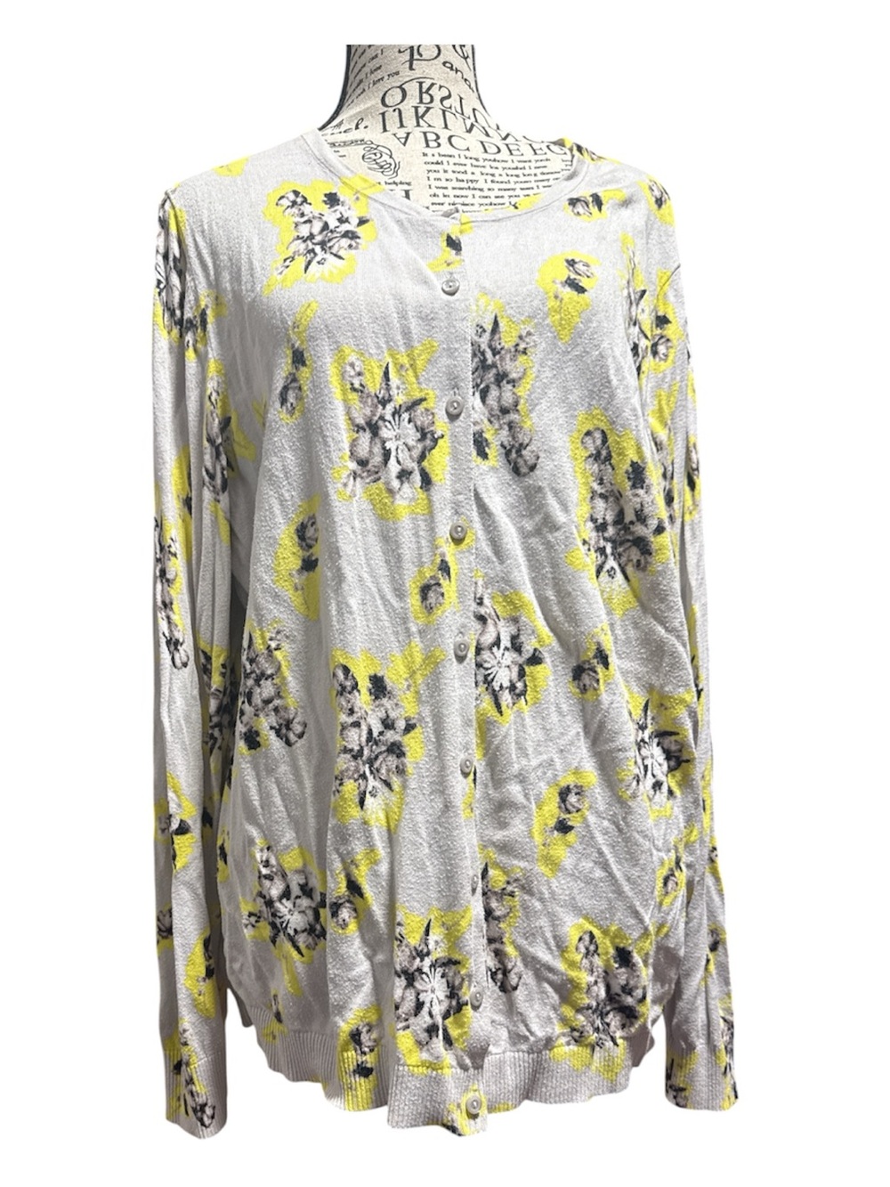 Lord & Taylor Gray Floral Button-Front Cardigan with Yellow Accents size 2X
